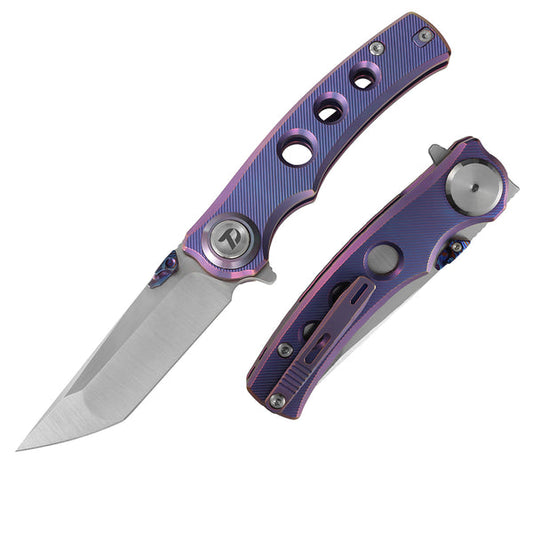 DreamTech D3915TP – 3.11″ Satin M390 Tanto Folding Knife, Titanium Handle, Button Lock