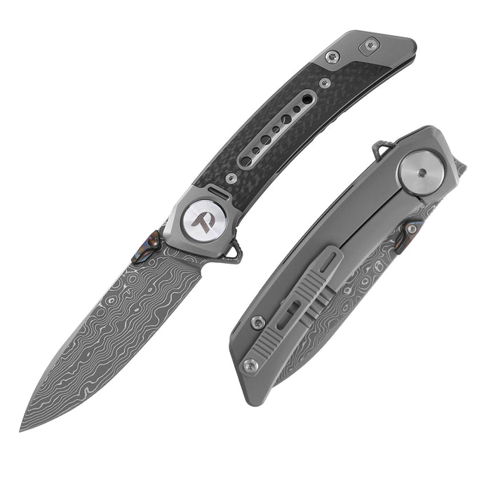 Dreamtech D9610CD Damascus Pocket Knife – Titanium + Carbon Fiber