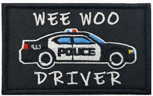 Wee Woo Driver Police Car Embroidered Morale Patch E-YJC2 front view – 3.15″ x 1.97″ patrol car embroidered patch