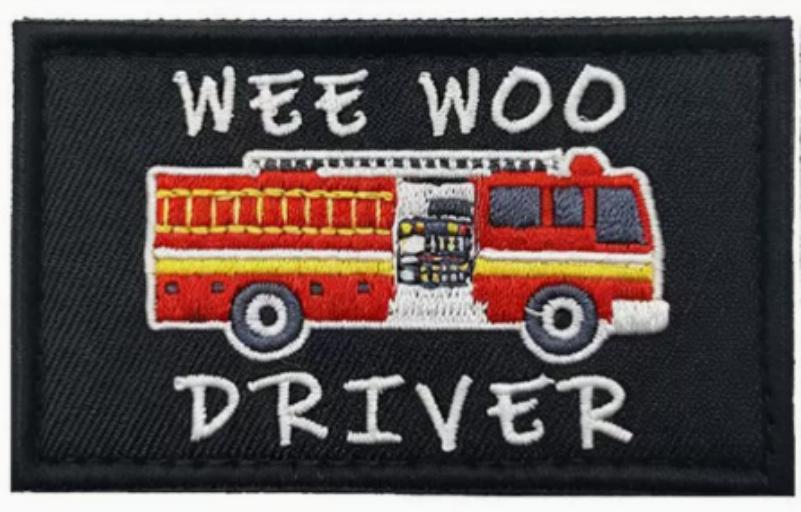 Wee Woo Driver Fire Truck Embroidered Morale Patch E-YJC5 front view – 3.15″ x 1.97″ fire engine embroidered patch
