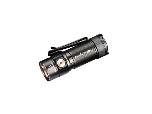 Fenix E18R V2 front view – 1200 lumen USB-C rechargeable EDC flashlight