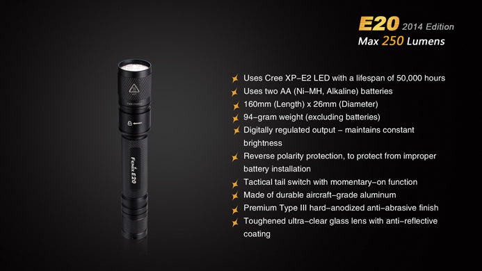 Fenix E20 (2014 Edition) 2 X AA CREE XP-E2 250 Lumen LED Flashlight
