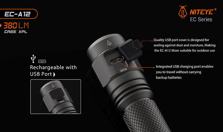 Niteye EC-A12 2x AA 380 Lumens CREE XP-L LED Flashlight