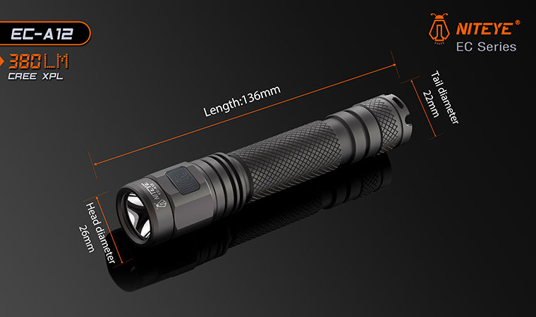 Niteye EC-A12 2x AA 380 Lumens CREE XP-L LED Flashlight