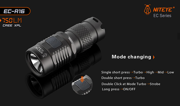 Jetbeam EC-R16 1x CR123A / 1x 16340 750 Lumens CREE XP-L LED USB Rechargeable Flashlight