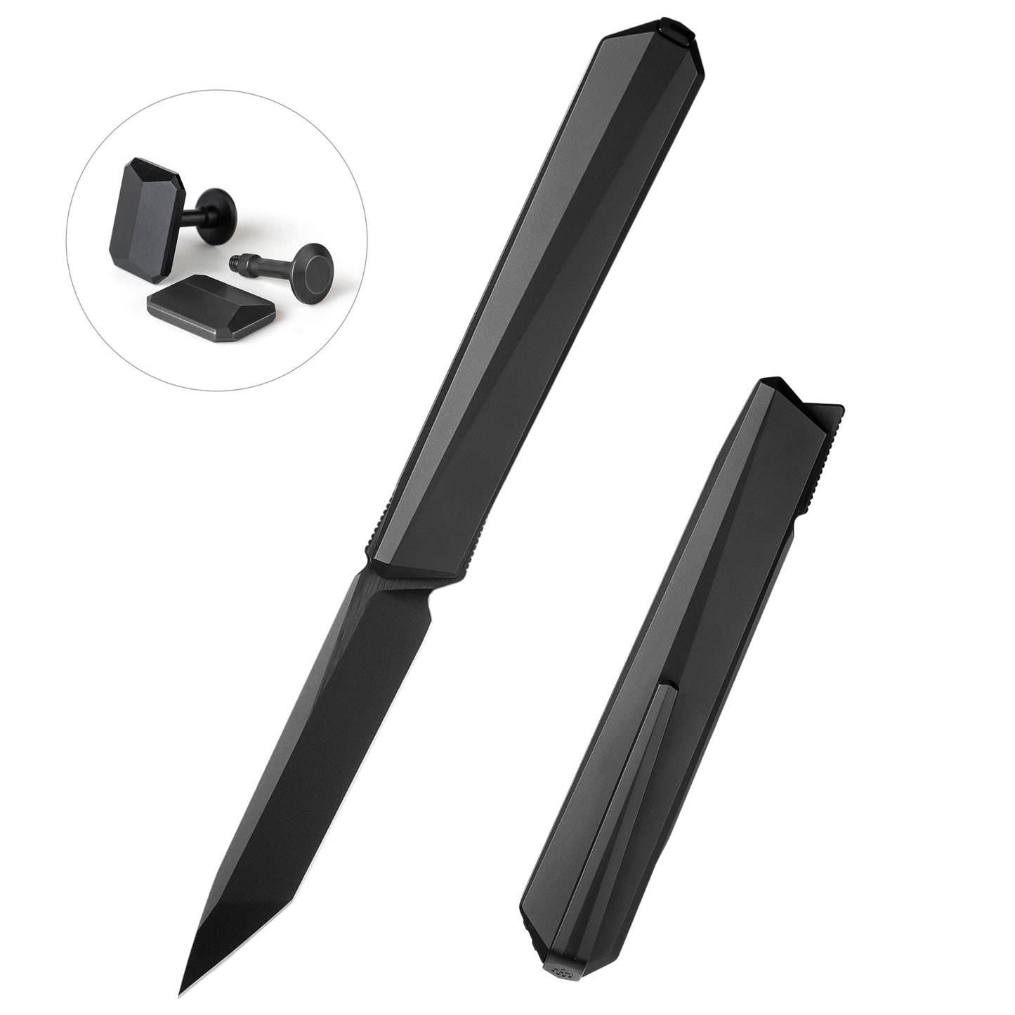 Remette RT-ELIGO EGA1 front view – 2.76" black pearlescent M390 tanto titanium folding knife