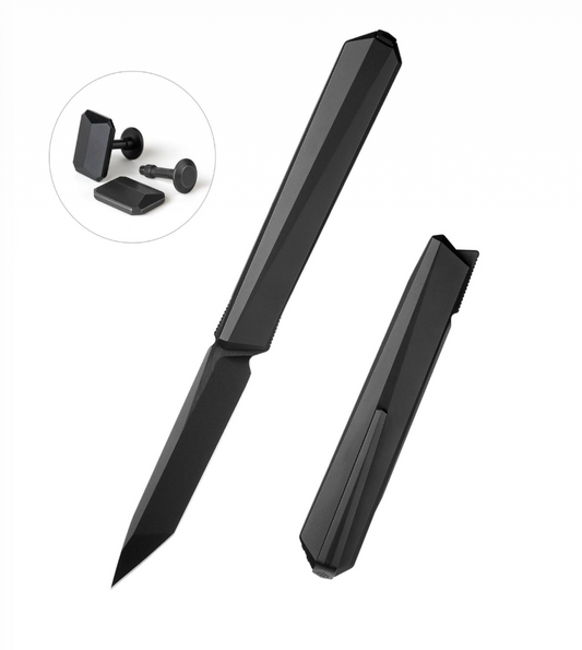 Remette RT-ELIGO EGA1 knife and titanium cufflinks set – 2.76" black pearlescent M390 tanto titanium folding knife with matching cufflinks