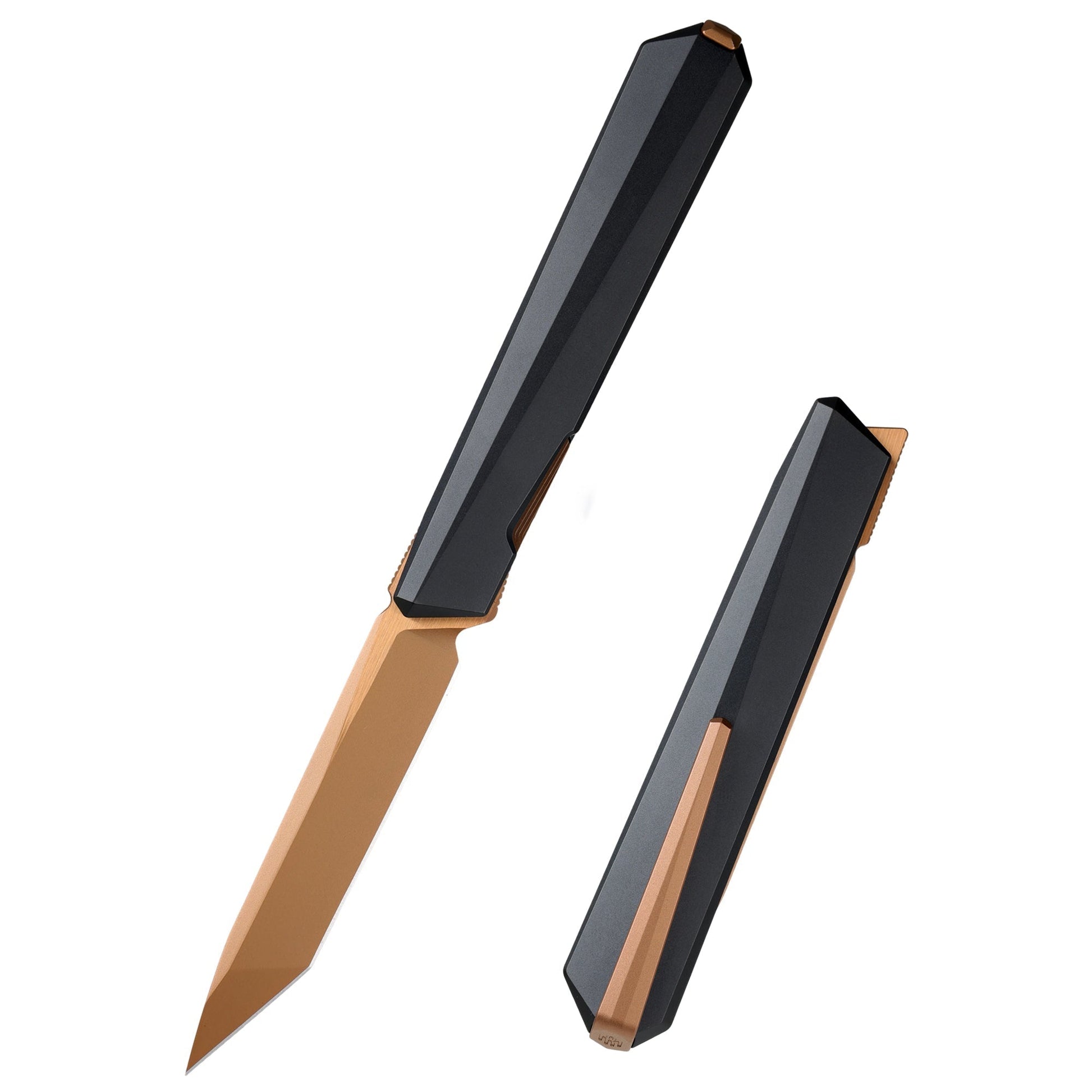 Remette RT-ELIGO EGA2 front view – 2.76" bronze pearlescent M390 tanto titanium folding knife