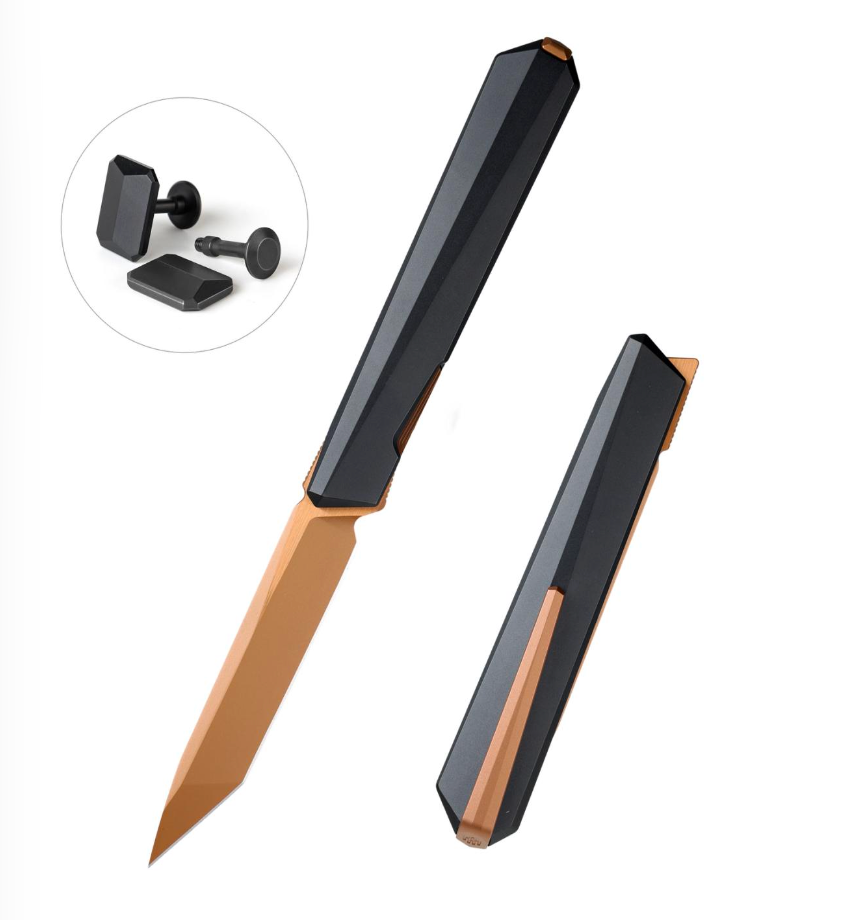 Remette RT-ELIGO EGA2 knife and titanium cufflinks set – 2.76" bronze pearlescent M390 tanto titanium folding knife with matching cufflinks