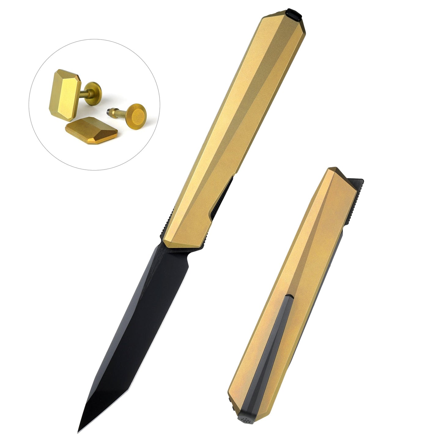 Remette RT-ELIGO EGA3 front view – 2.76" pearlescent M390 tanto titanium folding knife