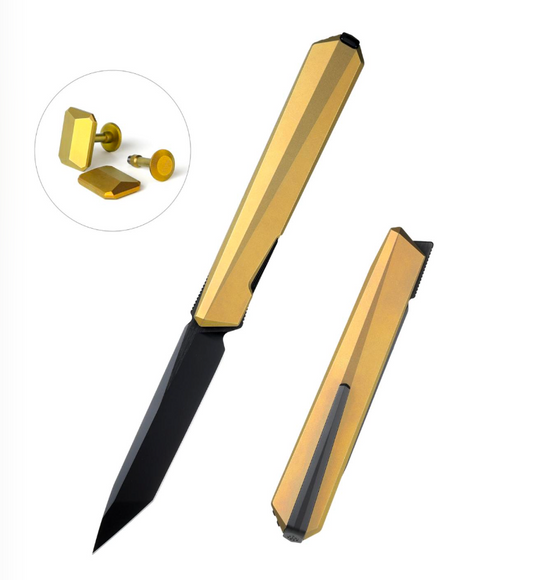 Remette RT-ELIGO EGA3 knife and titanium cufflinks set – 2.76" pearlescent M390 tanto folding knife with anodized titanium handle and matching cufflinks