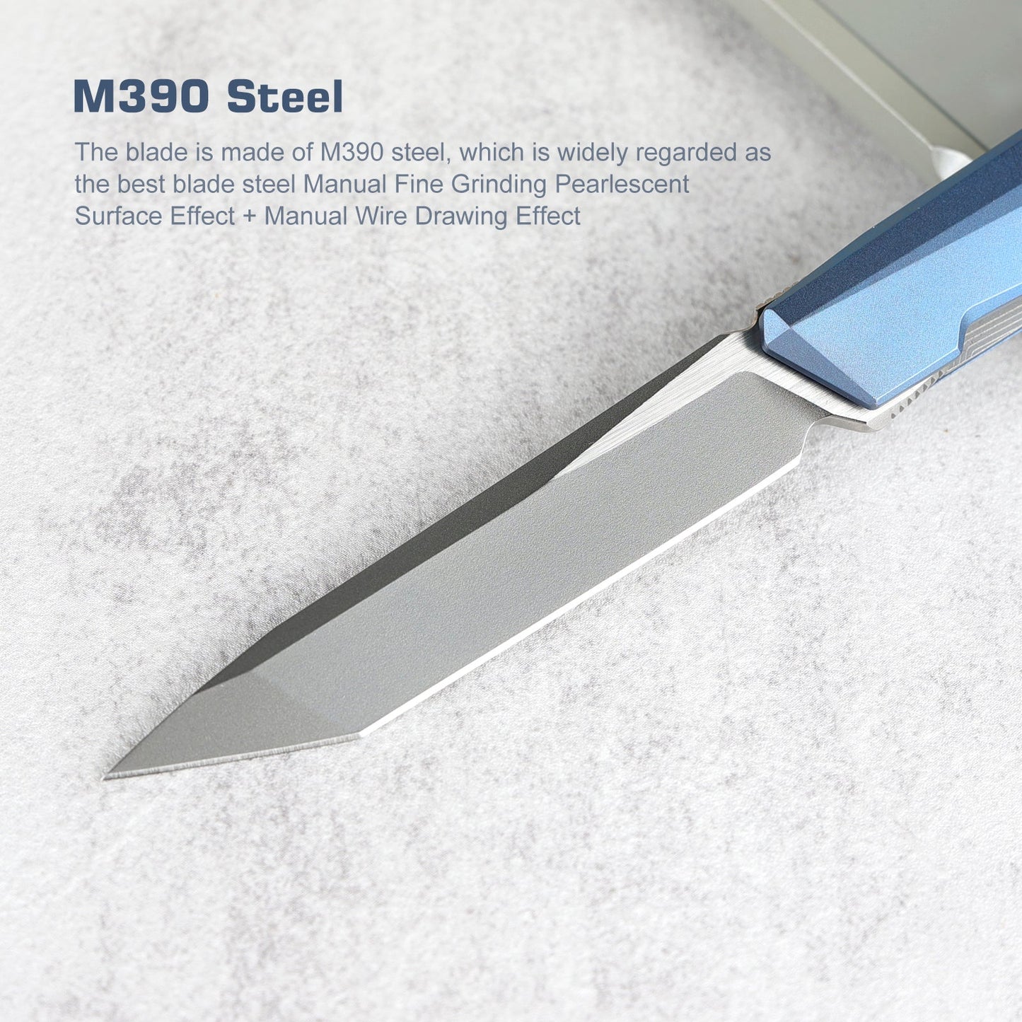 Remette RT-ELIGO EGA4 blade detail – handmade satin and pearlescent M390 tanto