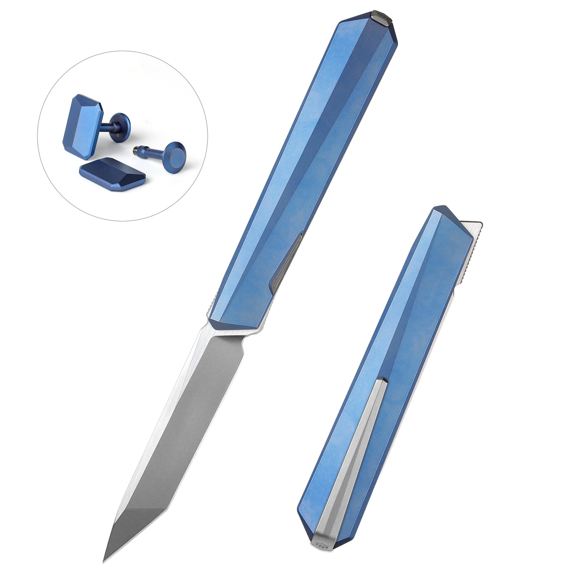 Remette RT-ELIGO EGA4 front view – 2.76" satin and pearlescent M390 tanto titanium folding knife