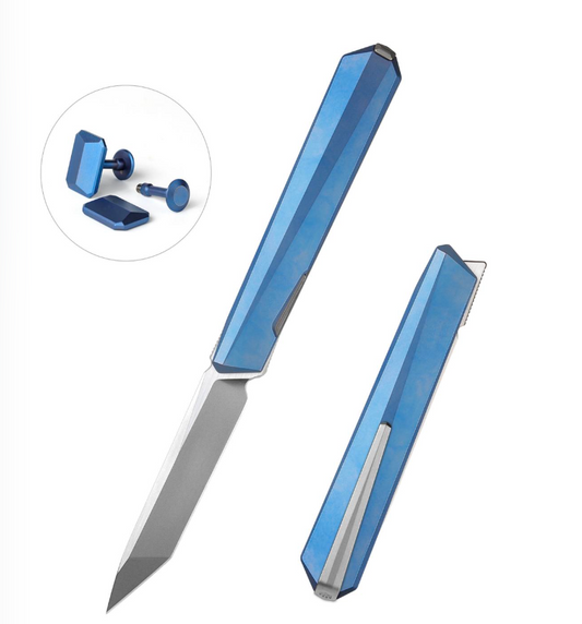 Remette RT-ELIGO EGA4 knife and titanium cufflinks set – 2.76" satin and pearlescent M390 tanto folding knife with anodized titanium handle and matching cufflinks