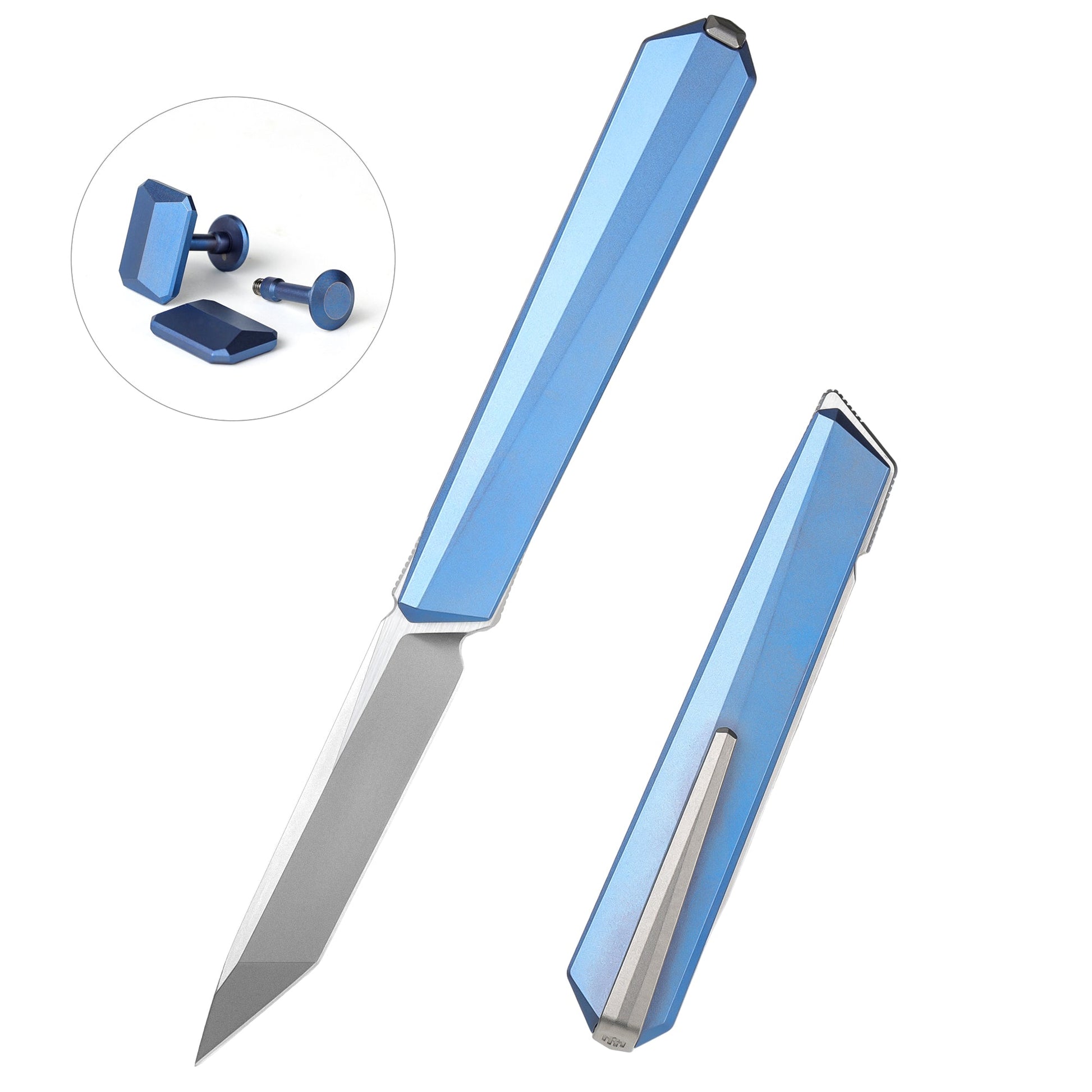 Remette RT-ELIGO EGB4 front view – 2.76" pearlescent M390 tanto titanium folding knife