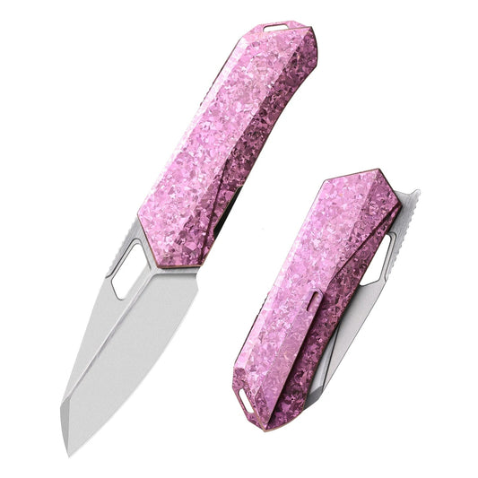 Remette Woodpecker RTWP-IP 2.95" M390 Reverse Tanto Folding Knife Crystallized Titanium Handle Liner Lock