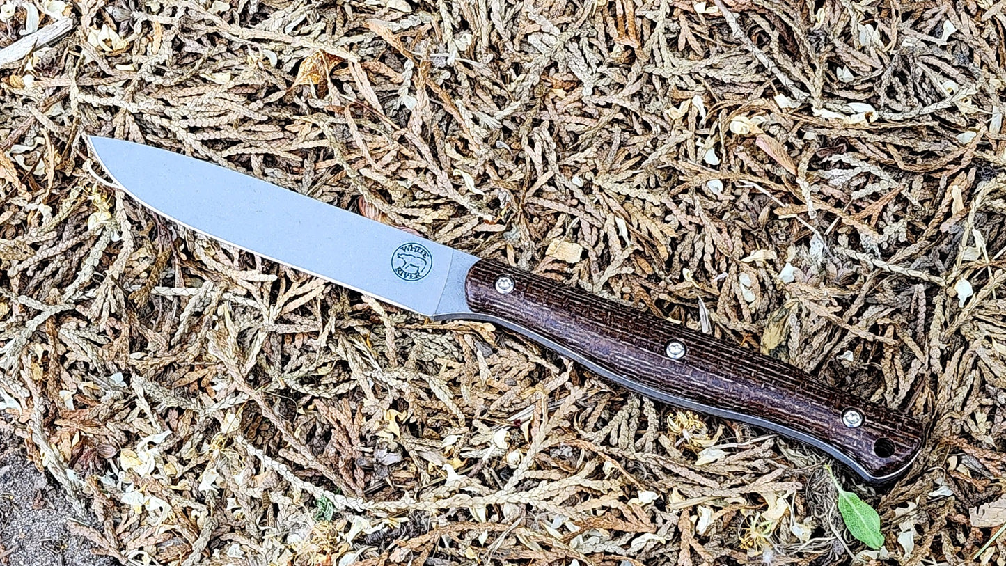 White River Exodus 4 Jackalope Exodus4-NAT front view – 3.88″ S35VN fixed blade knife with natural burlap Micarta