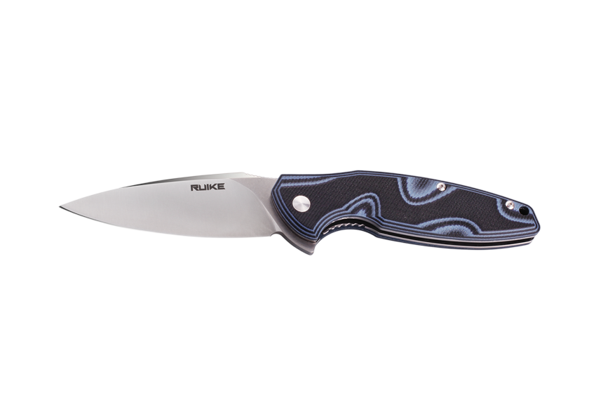 Ruike P105-K Folding Knife 3.6" Satin 14C28N Grey/Black G-10 Handles Liner Lock