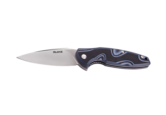 Ruike P105-K Folding Knife 3.6" Satin 14C28N Grey/Black G-10 Handles Liner Lock