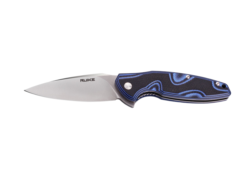 Ruike P105-Q Folding Knife 3.6" Satin 14C28N Blue/Black G-10 Handles Liner Lock