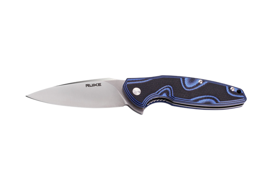 Ruike P105-Q Folding Knife 3.6" Satin 14C28N Blue/Black G-10 Handles Liner Lock