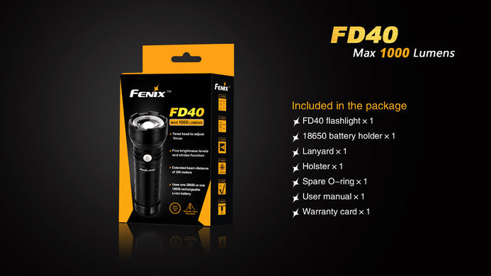 Fenix FD40 1x 18650 / 1x 26650 1000 Lumens CREE XP-L HI LED Flashlight