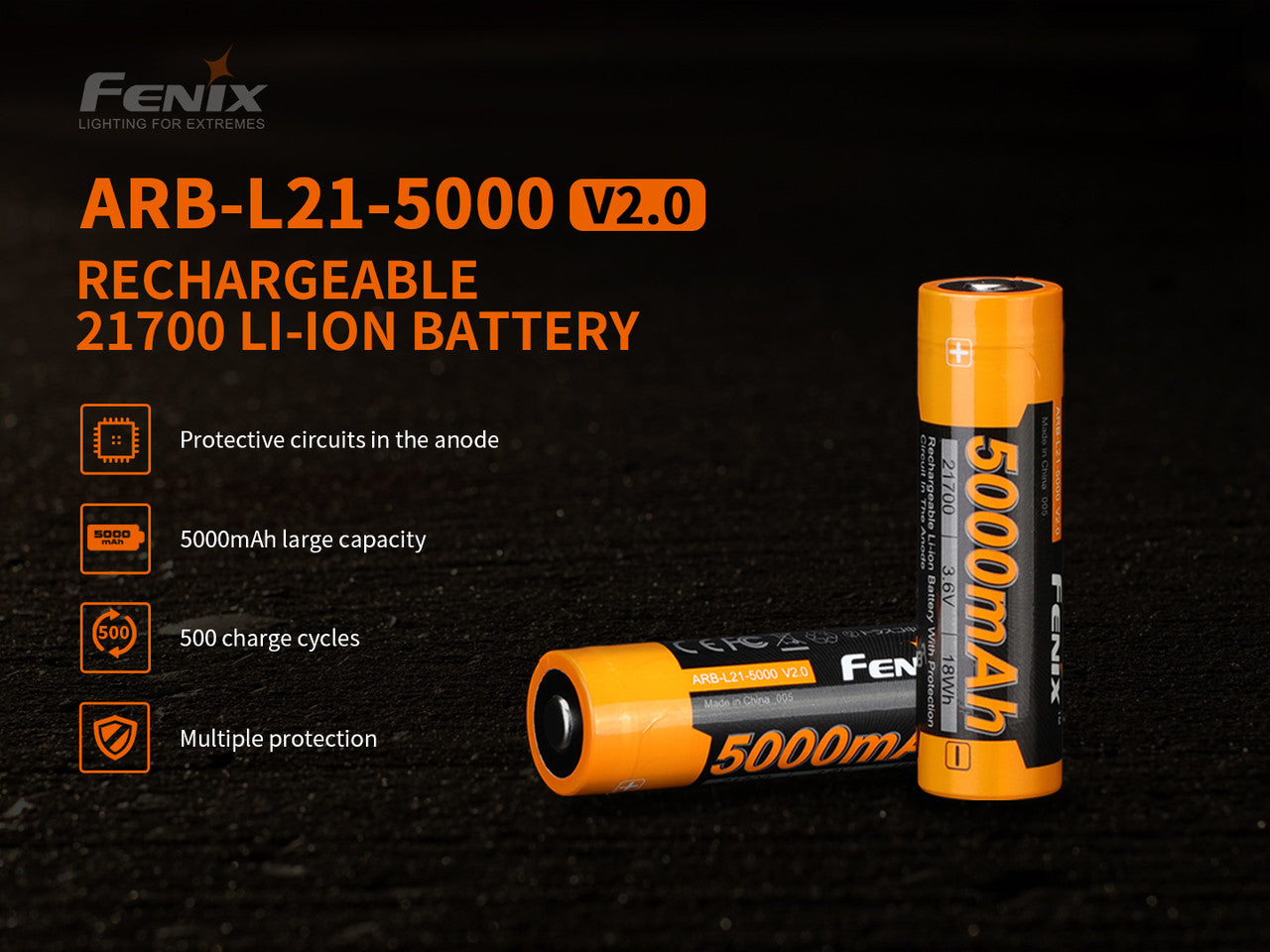 Fenix ARB-L21-5000 V2 – 5000mAh Rechargeable 21700 Li-ion Battery