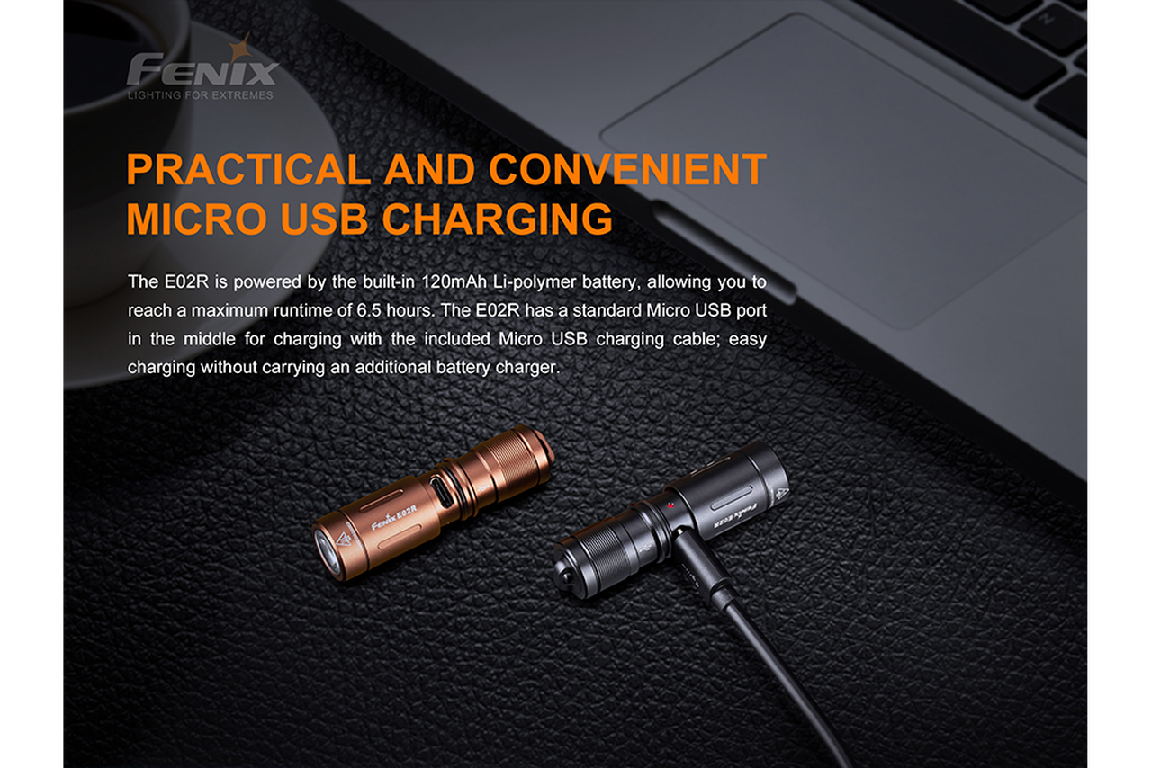 Fenix E02R Rechargeable Keychain Flashlight – 200 Lumens Black