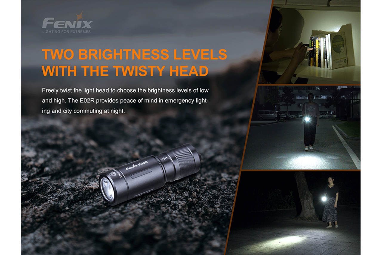 Fenix E02R Rechargeable Keychain Flashlight – 200 Lumens Black