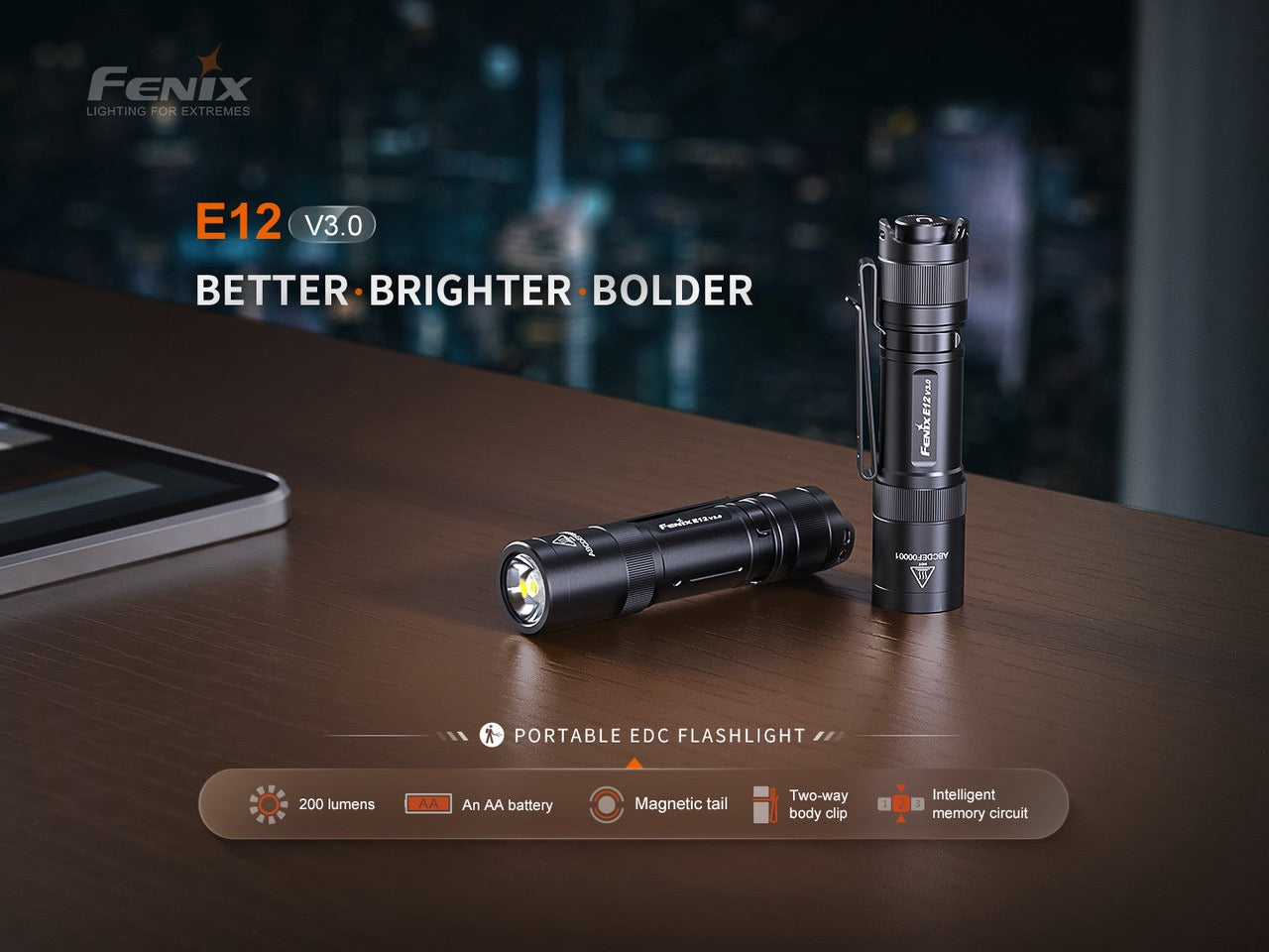 Fenix E12 V3 – 200 Lumen Compact EDC Flashlight with Magnetic Tail