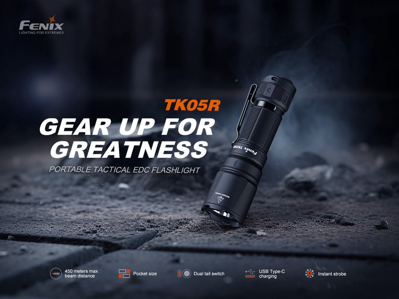Fenix TK05R 1000 Lumen High-Candela Compact Flashlight USB-C Rechargeable 1 * 18350 Battery Included