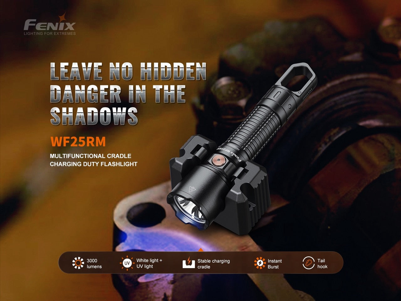 Fenix WF25RM – 3000 Lumen Cradle Charging Flashlight with UV Light
