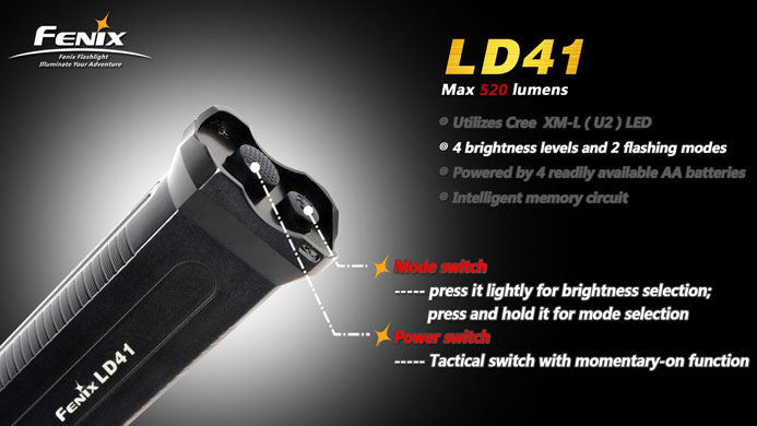 Fenix LD41 CREE XM-L U2 LED 4 x AA 520 Lumen Flashlight