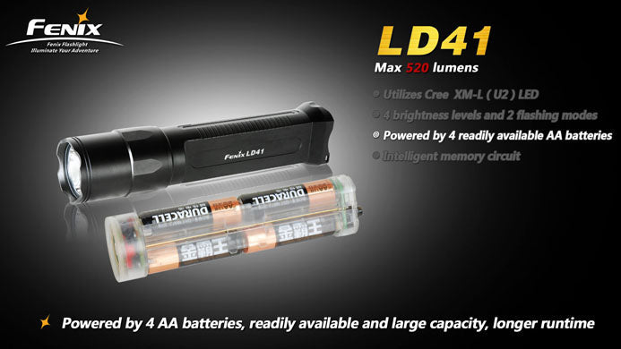 Fenix LD41 CREE XM-L U2 LED 4 x AA 520 Lumen Flashlight