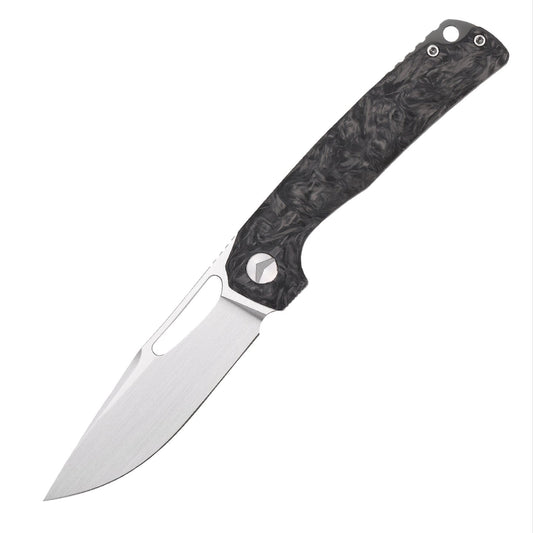 FerraMonster FERROX FM23006-B â€“ 3.5" M390 Satin Blade, Dark Matter Black FatCarbon & Titanium Frame Lock Knife