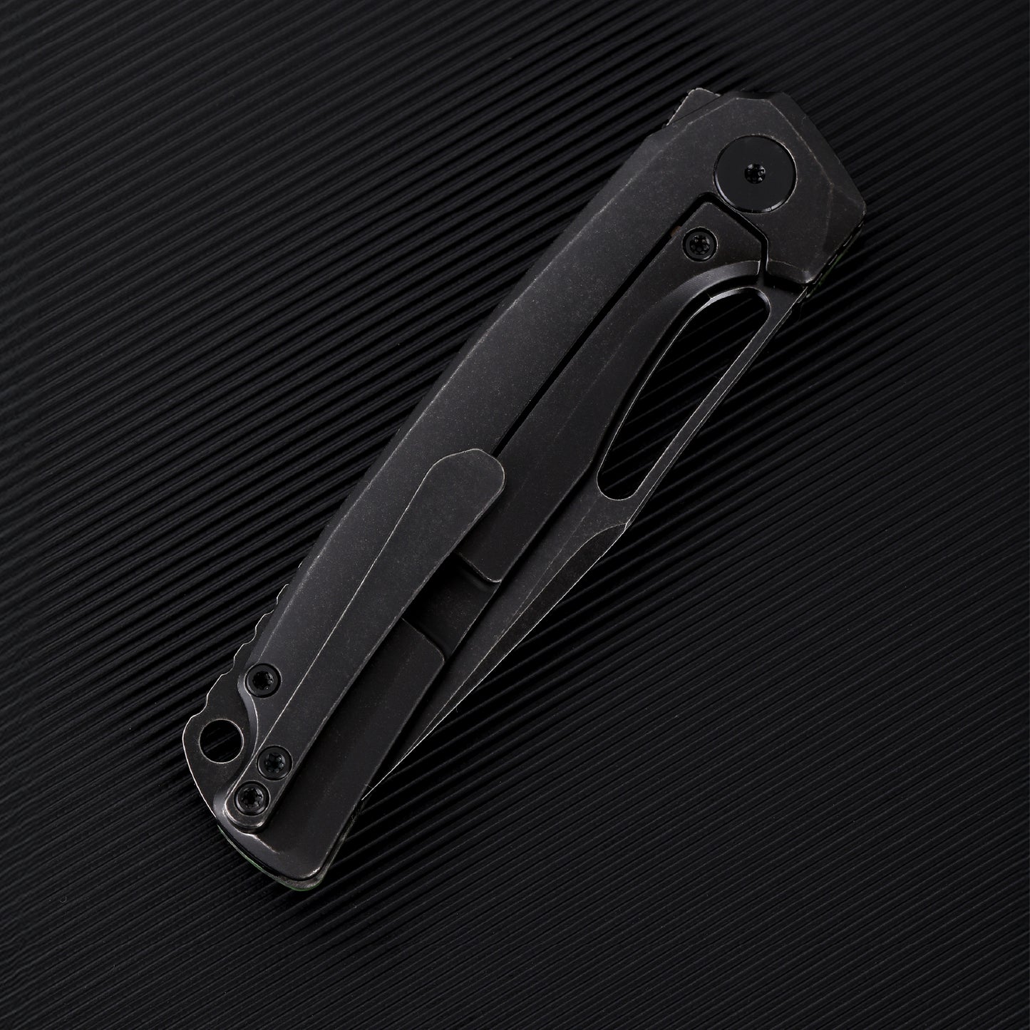 FerraMonster FERROX FM23006-C – 3.5" Black Stonewash M390 Blade, Dark Matter Green FatCarbon & Titanium Frame Lock Knife