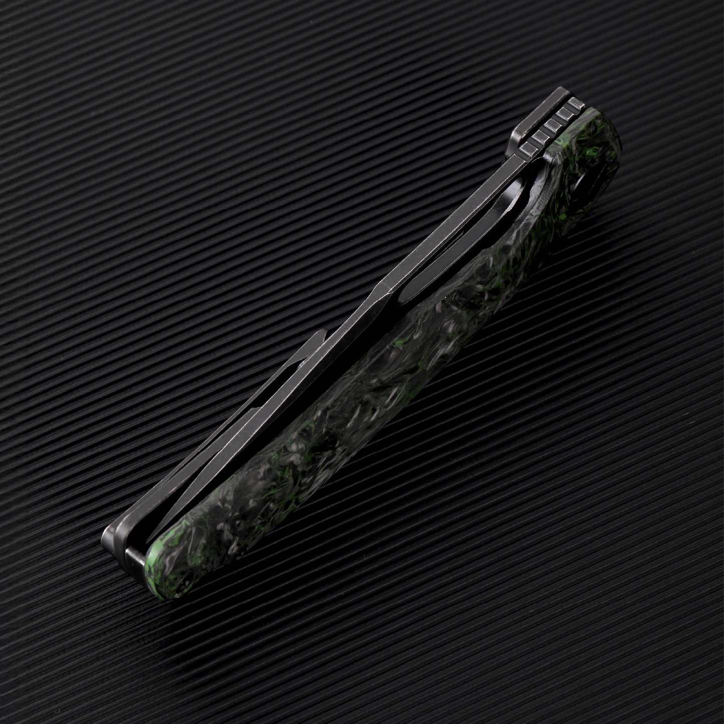FerraMonster FERROX FM23006-C – 3.5" Black Stonewash M390 Blade, Dark Matter Green FatCarbon & Titanium Frame Lock Knife