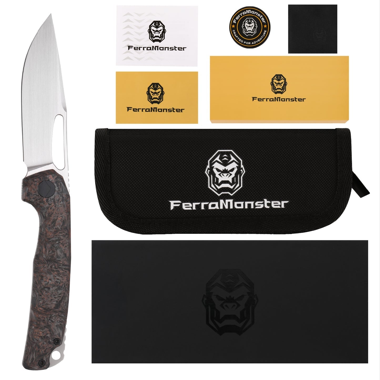 FerraMonster FERROX FM23006-D – 3.5" M390 Satin Blade, Dark Matter Copper FatCarbon & Titanium Frame Lock Knife