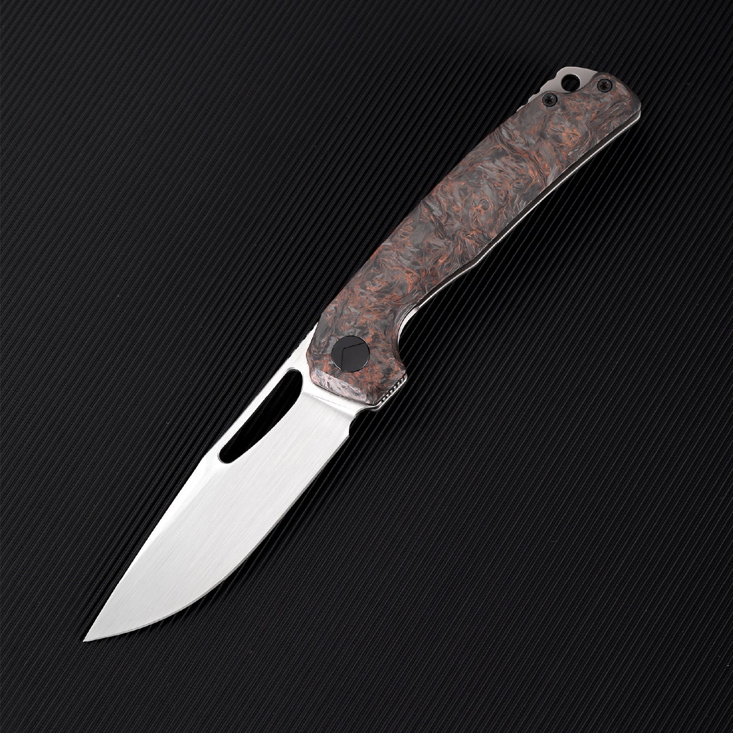 FerraMonster FERROX FM23006-D – 3.5" M390 Satin Blade, Dark Matter Copper FatCarbon & Titanium Frame Lock Knife