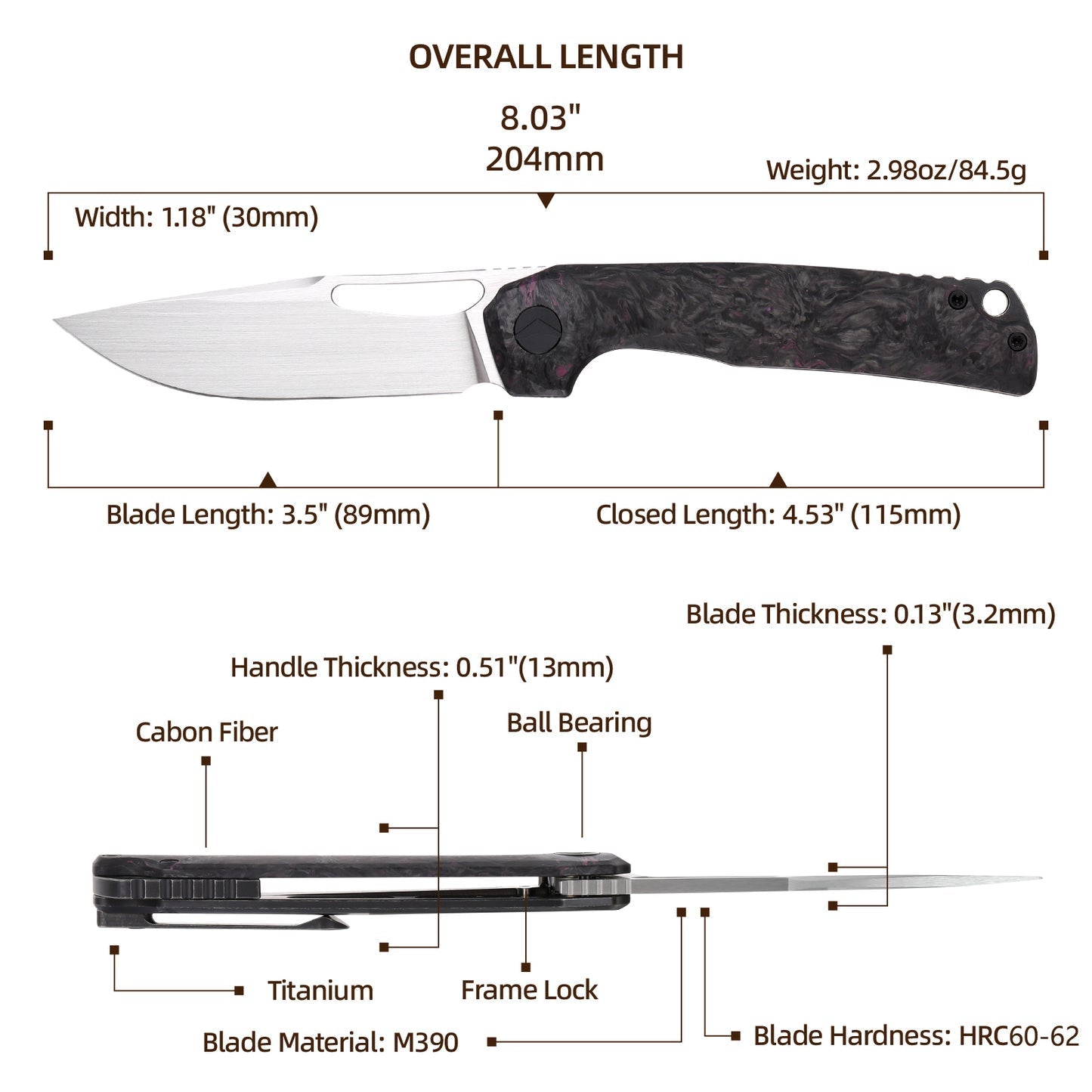 FerraMonster FERROX FM23006-E – 3.5" M390 Satin Blade, Dark Matter Purple FatCarbon & Titanium Frame Lock Knife