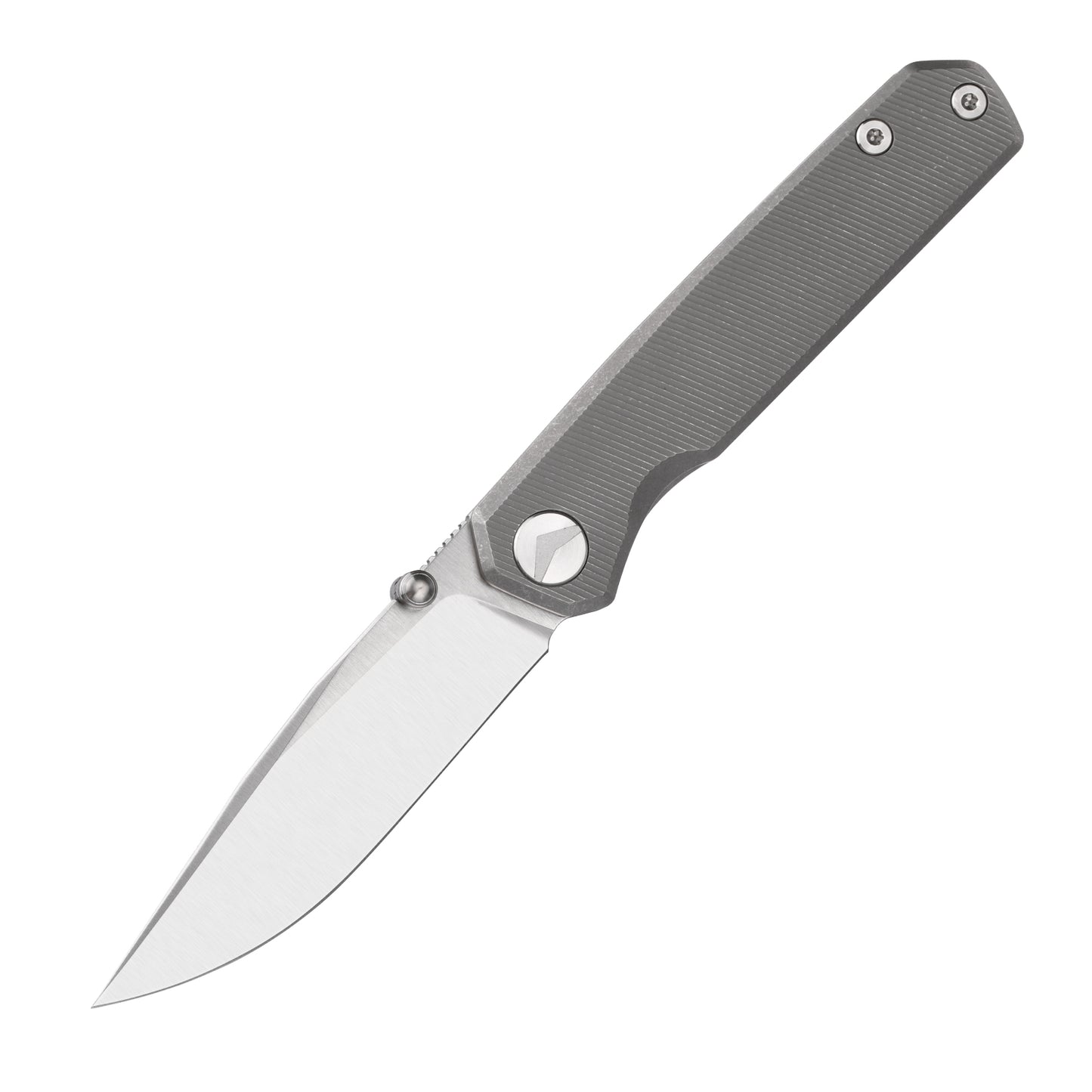 FerraMonster Kroma FM23008-B â€“ 2.95" Satin Elmax Folding Knife, Bead Blast Stonewash Titanium Handle, Frame Lock Gentlemanâ€™s EDC