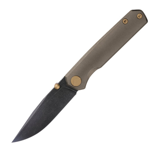 FerraMonster Kroma FM23008-C – 2.95" Black Stonewash Elmax Folding Knife, Bronze Stonewash Titanium Handle, Frame Lock Gentleman’s EDC