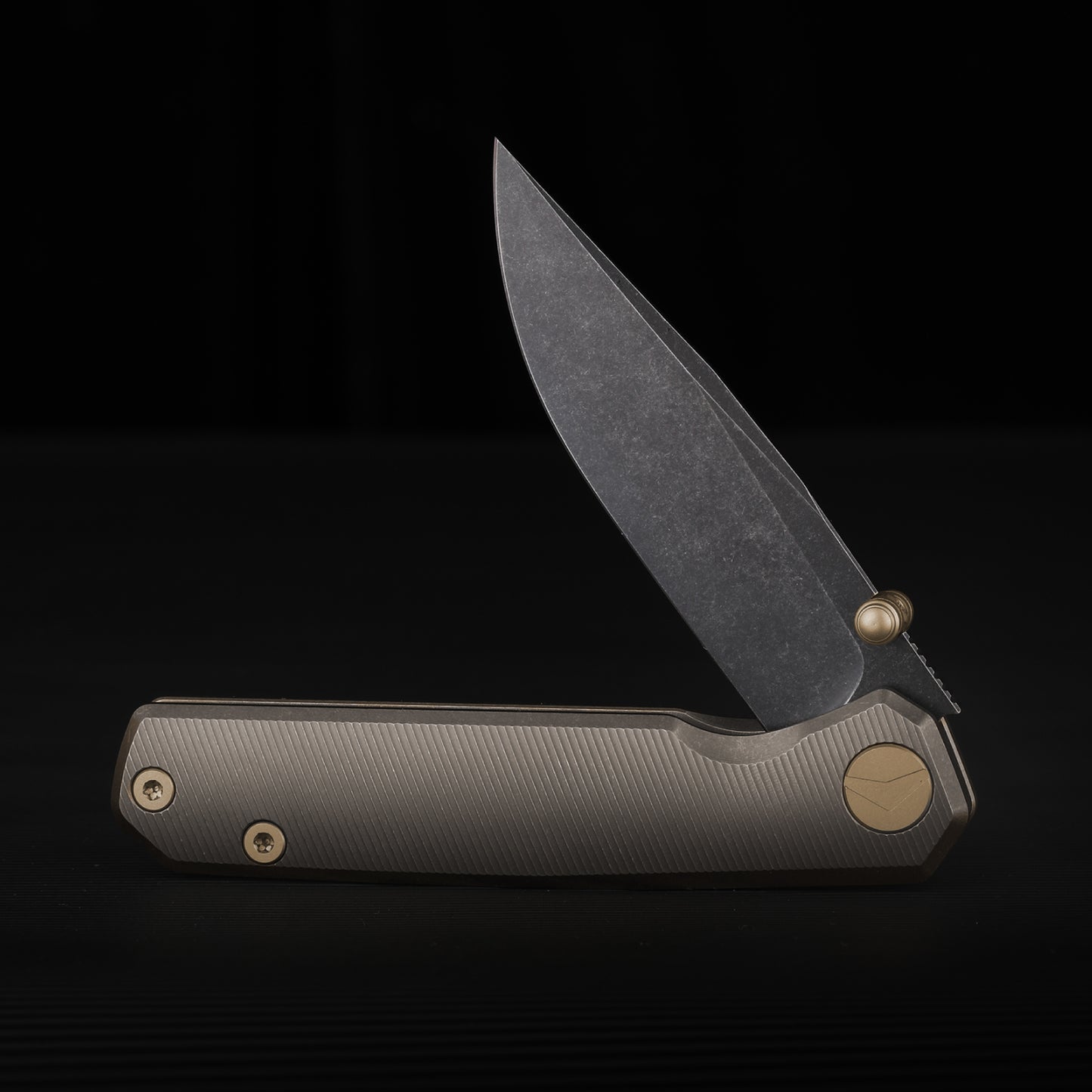 FerraMonster Kroma FM23008-C – 2.95" Black Stonewash Elmax Folding Knife, Bronze Stonewash Titanium Handle, Frame Lock Gentleman’s EDC