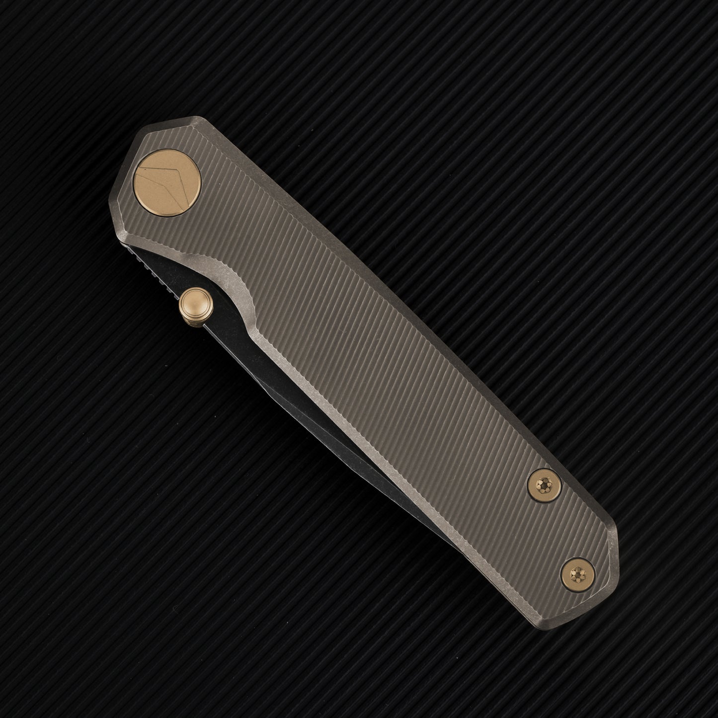 FerraMonster Kroma FM23008-C – 2.95" Black Stonewash Elmax Folding Knife, Bronze Stonewash Titanium Handle, Frame Lock Gentleman’s EDC