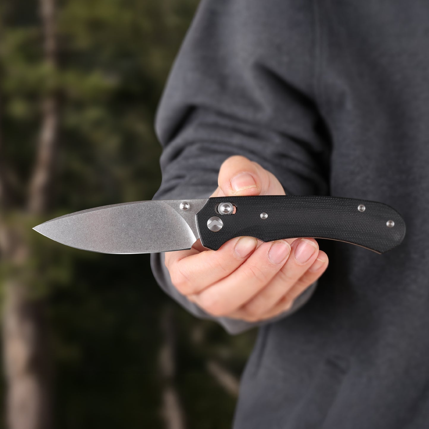 FerraMonster Spectrum CP FM23004CP-A – 3.31" Stonewashed 154CM Blade, Black Micarta Crossbar Lock EDC Knife