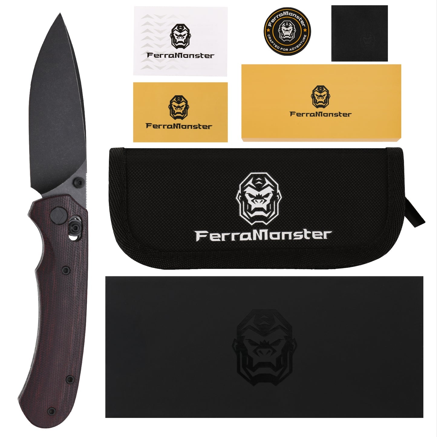 FerraMonster Spectrum CP FM23004CP-B – 3.31" Black Stonewash 154CM Blade, Red Micarta Crossbar Lock EDC Knife