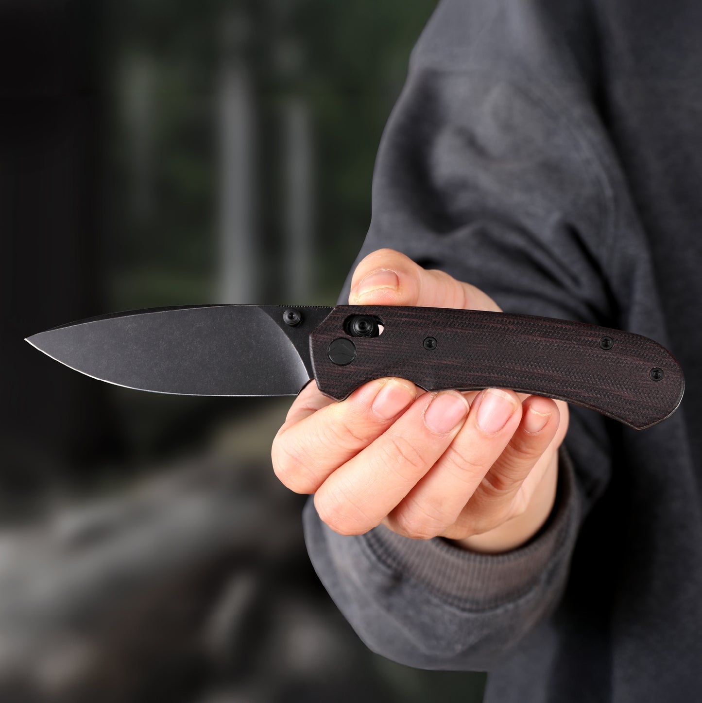 FerraMonster Spectrum CP FM23004CP-B – 3.31" Black Stonewash 154CM Blade, Red Micarta Crossbar Lock EDC Knife