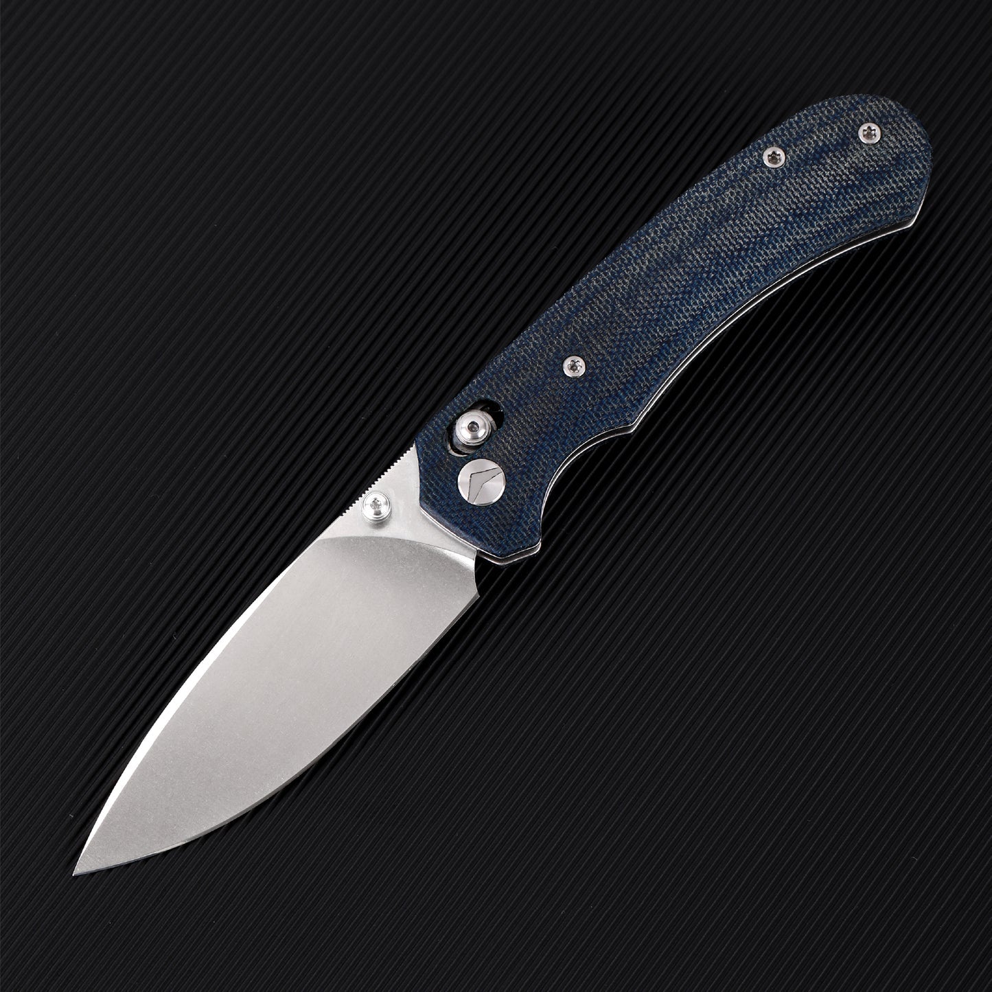 FerraMonster Spectrum CP FM23004CP-C – 3.31" Stonewashed 154CM Blade, Blue Micarta Crossbar Lock EDC Knife