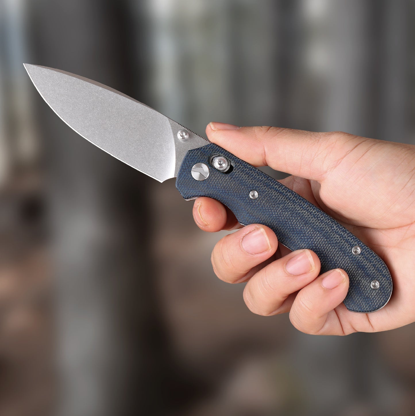 FerraMonster Spectrum CP FM23004CP-C – 3.31" Stonewashed 154CM Blade, Blue Micarta Crossbar Lock EDC Knife