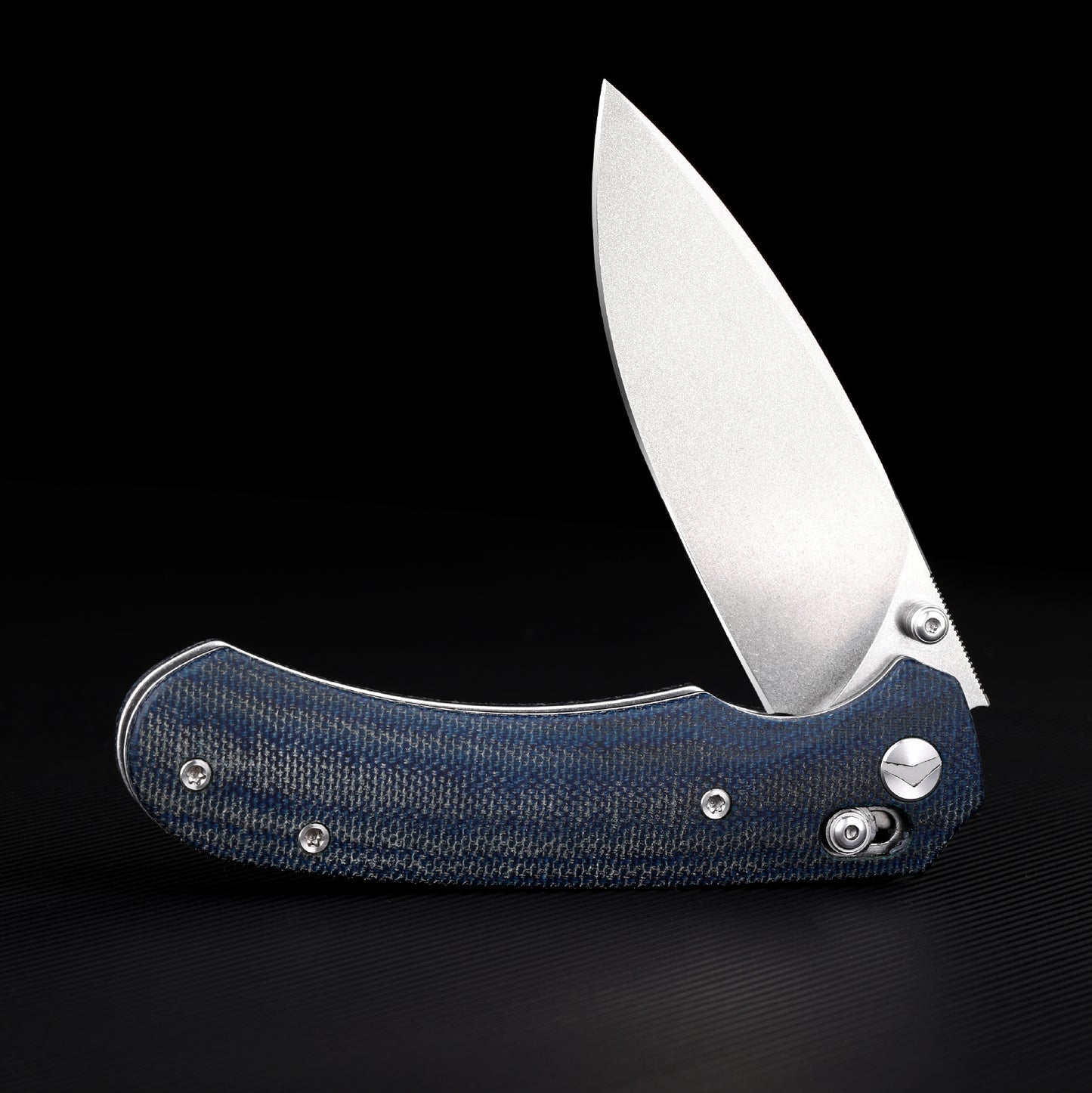 FerraMonster Spectrum CP FM23004CP-C – 3.31" Stonewashed 154CM Blade, Blue Micarta Crossbar Lock EDC Knife